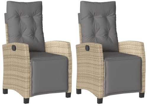 ULUYYUC Stuhl Esszimmer Campingstuhl Schminktisch Stuhl Loungesessel - Gartensessel mit Fußteil 2 STK. Verstellbar Poly Rattan für Wohnzimmer Garten Campingplatz Balkon