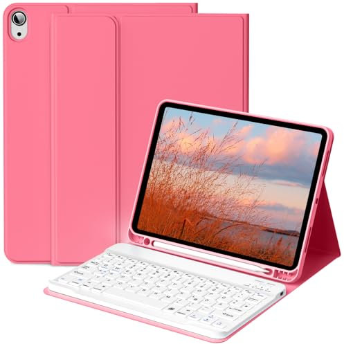 BFGTSJF Hülle mit Tastatur für iPad A16 11. Generation 11 Zoll 2025, iPad 10. Generation 2022 10,9 Zoll, Bluetooth Tastatur QWERTZ Layout mit Pencil Halter und Magnetisch Abnehmbarer, Rosa