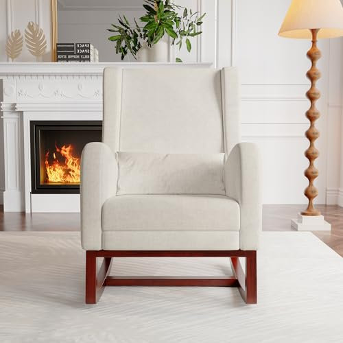 MOTUZP Schaukelstuhl mit Fußstütze, Stillstuhl, Schaukelstuhl, Relaxsessel, Armlehnensessel, bequem, für Wohnzimmer, Schlafzimmer (Beige + Beinstütze)