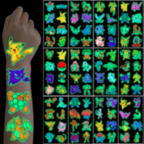 Leuchtende Tattoos für Kinder, 12 Blätter Temporäre Tattoo Set, Tattoos zum Aufkleben für Jungen Mädchen Kindergeburtstag Mitgebsel Festival Party Deko