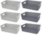 Sixfolo 6 Pièces Panier de Rangement Plastique 27 x 18 x 7.5 cm Panier Plastique Tressé Gris Petit Corbeille de Rangement Empilables pour Organiser Cuisine,Bureau,Salle de Bain(2 Couleur)