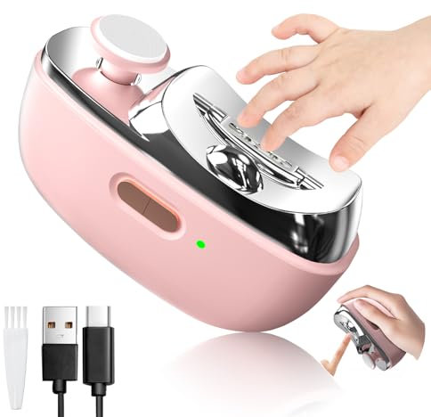Electric Nail Clippers & File 2-in-1 for Adults & Babies, LED Light, USB-C Rechargeable, Safe & Compact Design, Pink – Ages