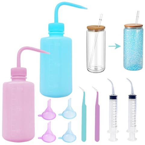 Snow Globe Tumbler Supplies Kit - Complete 10-Piece DIY Craft Set with Bent Syringe, Tweezers, Small Funnel & Squeeze Bottles for Glass Cups Supplies for Glitter Snowglobe Tumbler Craft Cup Making