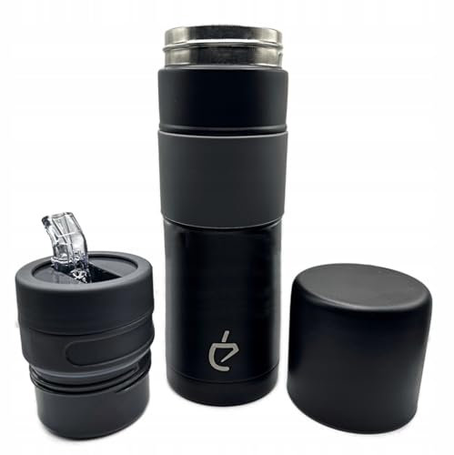 UN MATE Yerbomos Autocebante – Termo, bombilla y mate 3 en 1 – 750 ml de acero inoxidable – Colchón negro para yerba mate – Ideal para viaje y uso diario