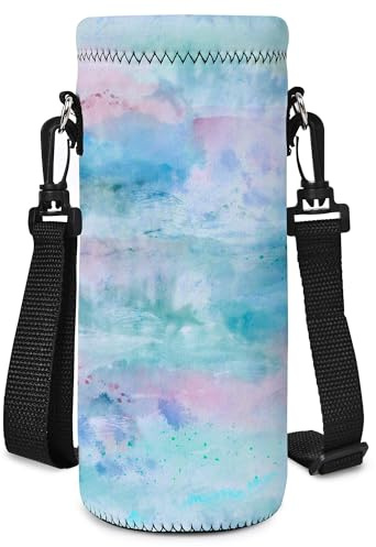 RICHEN Neoprene Water Bottle Carrier Bag with Adjustable Shoulder Strap,Insulated Water Bottle Cover for 500ml/16oz Stainless Steel/Glass/Plastic Bottles Bottles (BC-58,500ML)