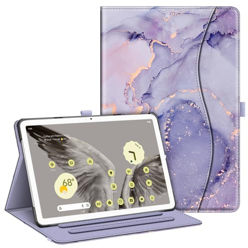 FINTIE Case Compatible with Google Pixel Tablet 11 Inch 2023 - [Multi-Angle] Viewing Protective Cover with Pocket & Pencil Holder, Support Charging Speaker Dock, Lilac Marble
