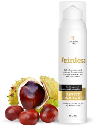 Golden Tree Veinless Kühlgel – Rosskastanien Salbe, 100 ml | Mit Ginkgo Biloba & Roter Weinrebe, Für müde Beine & Venenpflege, Ohne Parabene & Sulfate