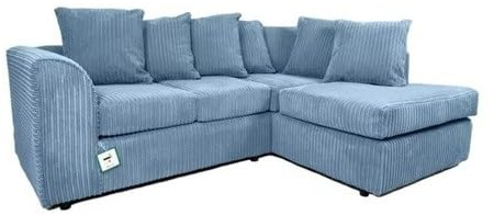 Germodify Jumbo Cord Corner Sofa with Chaise, Sky Blue, L-Shaped Sectional (RIGHT HAND)