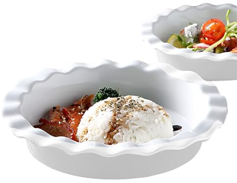 Juego de Platos Hondos de Cerámica para Pasta y Sopa, 2 Tamaños Ø22,5 cm y Ø18 cm, Apto para Microondas y Lavavajillas, Vajilla de Porcelana Blanca, Diseño Minimalista