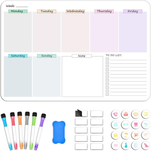 Organizador de Calendario Magnético para Nevera Pizarra Semanal 42×28 cm Planificador de Menú Borrable Magnético