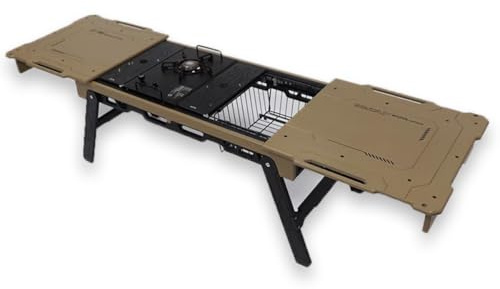 SimpleVibesXinPuwei SimpleVibesStudio Leichtgewichtiger Tragbarer Multifunktionaler IGT-Campingtisch mit Schiebeschienen, Perfekt für Outdoor-Camping (Creme-Kaffee, Mit Aufbewahrungskorb und Herd)
