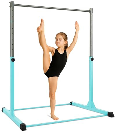 KAYMAN Gymnastics Horizontal Bar with Hand Protection Wrap, Adjustable Height & Feet - Durable Iron Equipment for Flexibility Training, Compact & Stylish - Perfect for Home Gym, Large
