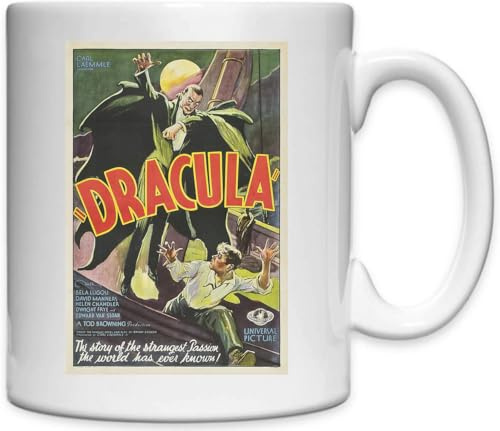 Keramiktasse mit Vampir-Dracula-Motiv, altes Vintage-Film-Poster, Weiß