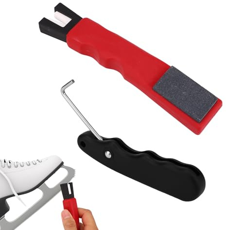 Sinbana Schlittschuhkufenschärfer & Schnürsenkelspanner, Tragbarer Hockey-Schlittschuhschärfer Schnürsenkelzieher Vielseitiges Eishockey-Zubehör für Schlittschuhe