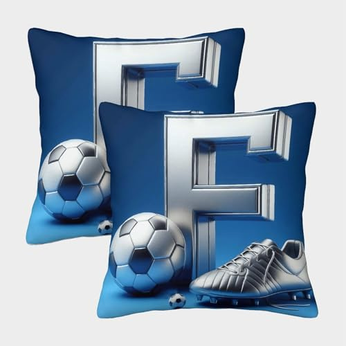 NGGADIWEG Fußball-Buchstabe F Outdoor Kissen Vintage Dekokissen Sofakissen 2er Set ﻿für Wohnzimmer Kinder Büro 40x40cm