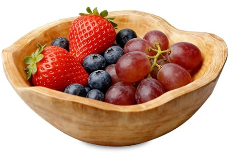 PORFOYO Obstschale Aus Natur Holz, Unregelmäßige Kreative Holzschale Einzigartiger Maserung & Glatter, Handgefertigte Natürliche Holzschale Für Salate, Obst, Süßigkeiten Und Snacks (20-24 Cm)