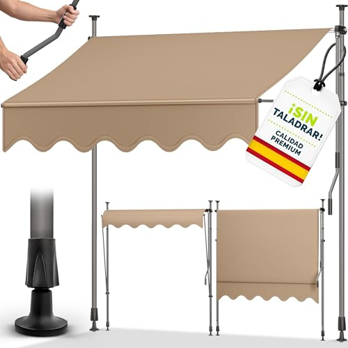 tillvex Klemmmarkise 300cm breit mit Handkurbel | Balkonmarkise ohne Bohren | Markise Balkon UV-beständig, wasserdicht & höhenverstellbar | Outdoor Sonnenschutz zum Klemmen für Terrasse & Garten