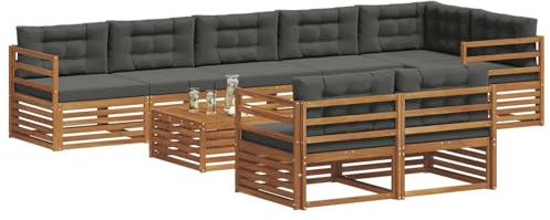 vidaXL Outdoor-Sofagarnitur mit Kissen 9 pcs Natur und Anthrazit, Garten, modernes Sofa für draußen, schicke Lounge-Möbel, haltbar und bequem für Deine Terrasse