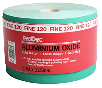 ProDec Schleifpapier, Körnung 120, fein, Aluminiumoxid, 50 m x 115 mm, Rolle, grün, PAALL120