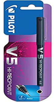 Pilot V5 Rollerball Hi-Tecpoint Rapid Dry Fine 0.5 Pen in Black (Carded), 708251001