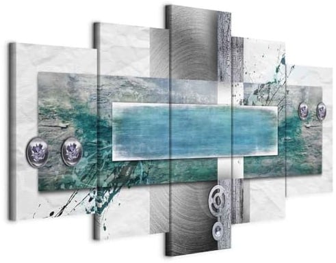 B&D XXL - Leinwandbild Textur türkis grau, 100x50 cm, 5-teilig, Wohnzimmer | Hochwertige Leinwand, sofort aufhängbar, ideal fürs Wohn- oder Schlafzimmer, wasserfest und lichtecht, langlebig, stilvoll