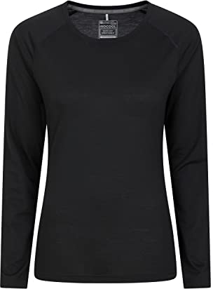 Mountain Warehouse IsoCool Dynamic Womens Top - Comfortable Ladies Tshirt, Long Sleeve Top, Lightweight, Fast Dry, Breathable - for Spring Summer, & Travelling Black Women's Size 14