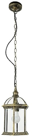 Licht-Erlebnisse Hängelampe für Außen Aluminium Glas in Gold Antik IP23 Terrasse Balkon B:20 cm E27 Laterne Rustikal Outdoor Pendelleuchte Garten WIEN