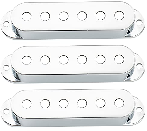 Musiclily 52mm Kunststoff Strat Style Pickup Cover Single Coil Tonabnehmer Abdeckung Set für Stratocaster, Chrom(3 Stück)