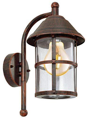 EGLO Außen-Wandlampe San Telmo, Vintage Außenleuchte, Wandleuchte aus verzinktem Stahl, Aluguss und Glas mit Lufteinschlüssen, Rostoptik, E27 Fassung, IP23