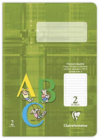 Clairefontaine 331502C - Schulheft DIN A5, 16 Blatt, 90g, Lineatur 2 liniert für 2. Schuljahr, Khaki, 1 Stück