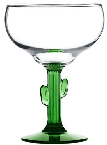 LIBBEY Glass MARGARITA Drinkware CITRUS GREEN Stem CACTUS Western Style SET OF 4 Drinking Glasses (6 Inches Tall--14 oz. Size)