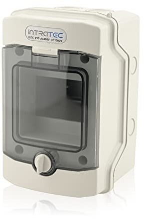 Intratec Centralino a parete, IP65 – Quadro di distribuzione esterno, quadro stagno per giardino, cantina, garage e spazi esterni, 1 fila, 4 moduli, 201 x 128 x 120 mm, grigio