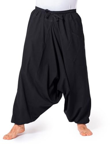 PANASIAM Aladinhose Damen & Herren - Haremshose Unisex - Pumphose Baumwolle | grob gewebt mit Linienstruktur, weiter Schnitt für Yoga, Alltag & Reise, elastischer Bund und große Tasche, tiefer Schritt