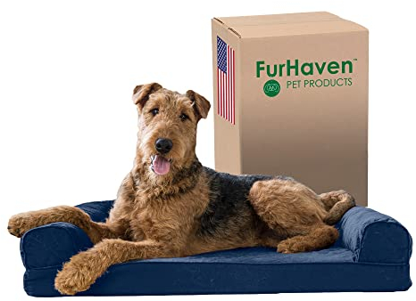 Furhaven Large Memory Foam Dog Bed Quilted Sofa-Style w/Removable Washable Cover - Navy, Large
