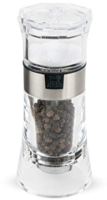PEUGEOT - Moulin à Poivre + Salière 2 en 1 Olso 11 cm - En Acryl et inox - Fabrication Française - Coloris Graphite