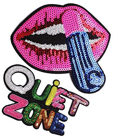 2 Pcs Pink Lipstick Letter Sequin Applique Iron On Patches Embroidery Stickers Badges Decorations for Clothes Bag T Shirt Jeans Jacket