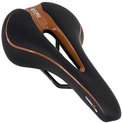 GORIX Fahrradsattel Sitz, bequemes Kissen mit Schiene, Mountainbike, Rennrad für Damen und Herren (GX-C19) (Schwarz × Braun)