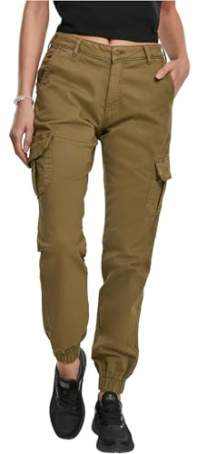 URBAN CLASSICS Combat Cargo Trousers for Women, Cargo Joggers Trousers for Women, Stretch Casual High-Waist Cargo Trousers, Combat Casual Trousers, Colour: Summerolive, Size: 26