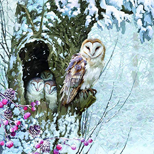 20 Servietten Eulenfamilie im Baum | Tiere | Winter | Tischdeko 33x33cm