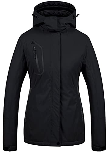 CREATMO US Damen Berg Wasserdichte Skijacke Winddichte Snowboardjacke Warme Wintermantel Regenmantel, Schwarz , XL