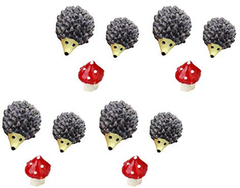 TOYANDONA 12 Pcs Résine Animal Figurine Mini Hérisson Champignon Statue Sculpture Miniature Table Ornements Gâteau Toppers pour Maison De Poupée Fée Jardin Paysage Tableau De Bord