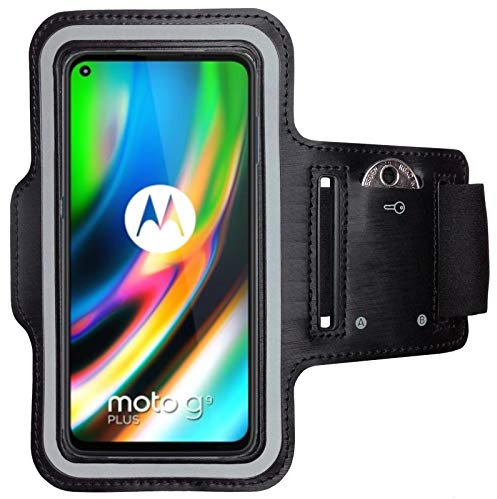 CoverKingz Sportarmband für Motorola Moto G9 Plus - Armtasche mit Schlüsselfach Oberarm Halterung - Sport Laufarmband Handy Armband Schwarz