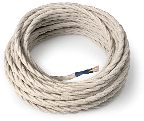 Amarcords - Textilkabel für Lampen TUFF, geflochten, Hanf, 5 Meter, mit Erdung 3x0,75 - Stoffkabel mit farbigem vintage Stoff überzogen für Kronleuchter, Wandlampen und Lampenschirme