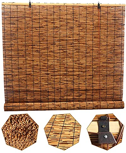 Rollläden Schilf Vorhang Im Freien,Sonnenschutz,Natürliche Bambus Rollos,Dekorativ/Wasserdicht/Atmungsaktiv,Rollo Bambus,Anpassbare Innen Römischen Stroh Vorhang,70x160cm/28x63in