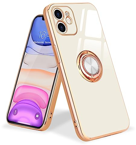 Urarssa for iPhone 11 Phone Case Magnetic Ring Holder 360 Degree with Rotation Finger Car Holder Shockproof Case Cover for iPhone 11-White