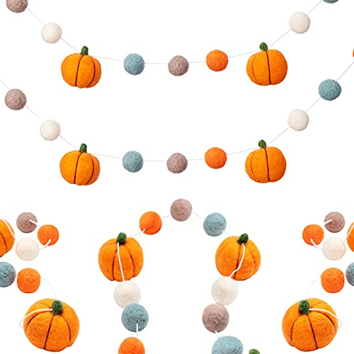 MTLEE 2 Stück Herbst-Dekoration, Herbstdekoration für Zuhause, hängende Filz-Kürbis-Girlande, Herbst-Erntedankfest, Filz-Kürbis-Banner für Herbst, Innenmantel, Wanddekoration, Boho, Klassenzimmer,