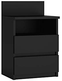 ADGO Malwa M1 Nachttisch, Nachtkommode mit mit 2 Schubladen und 1 Einlegeboden, Nachtschrank, Beistelltisch, für Schlafzimmer, Wohnzimmer, Kinderzimmer, Neben Bett zu Stellen (Schwarz)