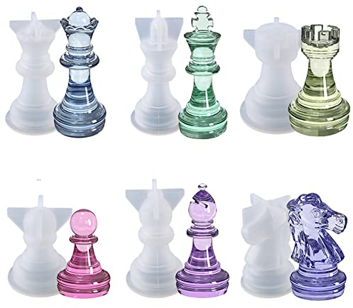 LYEAA Moldes internacionales de resina de ajedrez, moldes de silicona de cristal 3D para piezas de ajedrez de fundición de resina, accesorios de juego de mesa, herramientas de decoración para niños