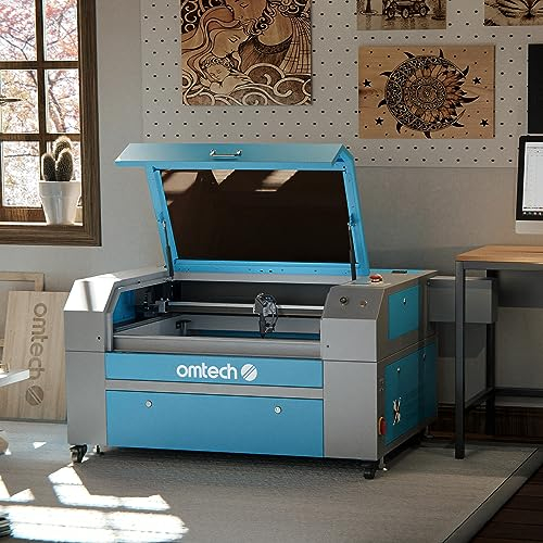 OMTech 80W CO2 Laser Graviermaschine Turbo 700 x 500mm Gravurmaschine Laserengraver mit Lenkrollen integrierter Auspuff, Ruida Control RDWorks V8 kommerzielle Laserschneider für Heimwerker