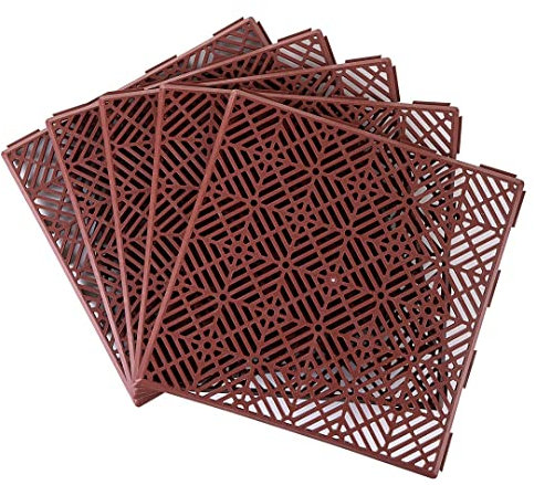 10pcs Interlocking Plastic Garden Tiles Non slip Path Floor Lawn Paving Patio Deck (Terracotta)